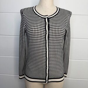 Talbots Petite Small Houndstooth Cardigan Thin Knit NWOT Black White